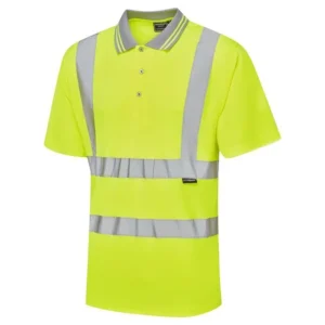 Supertouch hi-vis yellow bird eye polo with standard tape front view