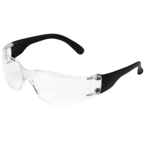Clear lens wraparound safety glasses with black temples
