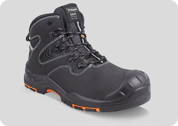 Titan Quest Safety Boot Titan Quest black safety boot with orange sole accents