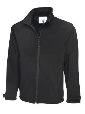 Uneek UC611 black softshell jacket with zip front