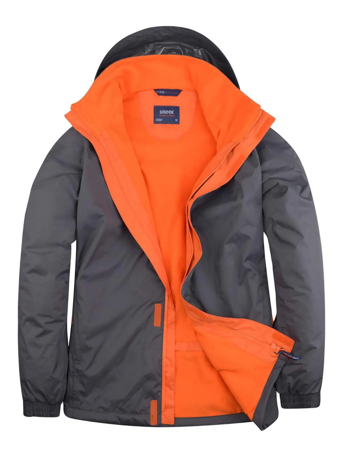 UC621 dark grey outdoor jacket with orange lining and hood