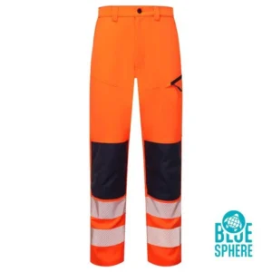 Blue Sphere orange hi-vis eco CoolAir 4-way stretch trousers front view