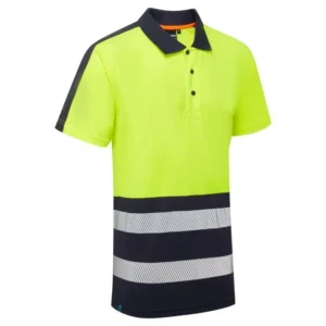 Blue Sphere Essentials hi-vis eco CoolAir yellow polo shirt front view