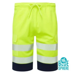 Blue Sphere hi-vis eco cotton cool yellow shorts with reflective bands