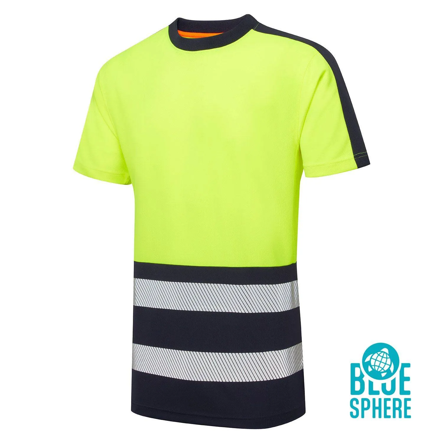 Blue Sphere Hi-Vis T-Shirt Blue Sphere hi-vis yellow two-tone CoolAir t-shirt front view