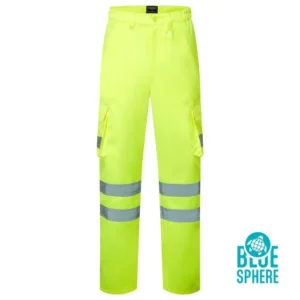 Blue Sphere eco hi-vis yellow cargo trousers with reflective bands
