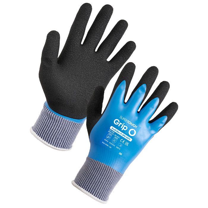Grip2O Work Gloves Supertouch Grip2O work gloves pair, blue and black nitrile