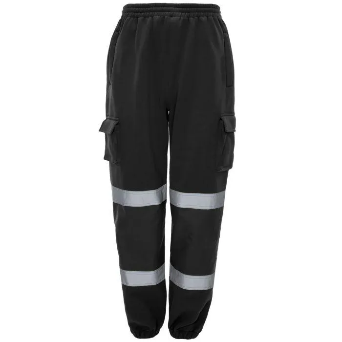Hi-Vis Cargo Joggers Black hi-vis cargo jogger pants with reflective tape bands