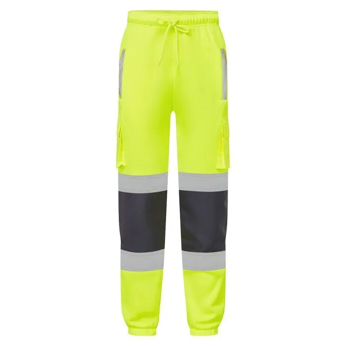Hi-Vis Two-Tone Joggers Hi-vis two-tone yellow and navy jogging bottoms front view