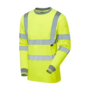 Hi-vis yellow long sleeve t-shirt with reflective tape front view