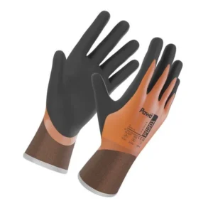 Powa PG201 orange and black nitrile work gloves pair
