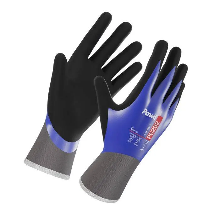 Powa PG202 Grip Gloves Powa PG202 blue and black nitrile grip work gloves pair