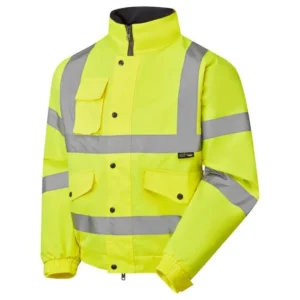 Fleece-lined hi-vis bomber jacket in yellow with reflective tape