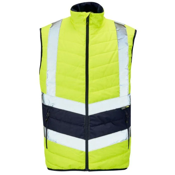Hi-Vis Quilted Safety Vest Yellow and navy hi-vis quilted safety vest with reflective tape