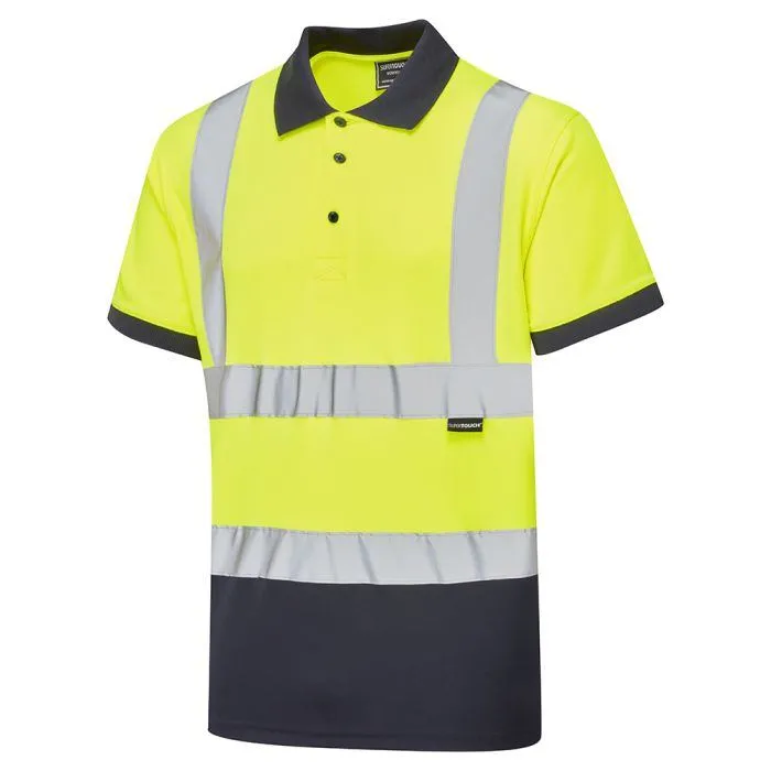 Hi-vis two-tone short sleeve bird eye polo shirt yellow and navy