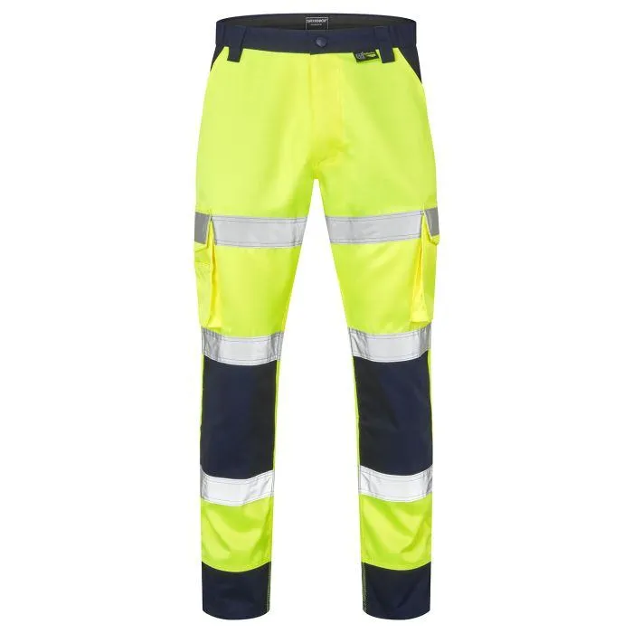 Yellow Hi-Vis Combat Trousers Yellow and navy hi-vis 2-tone combat trousers with reflective bands