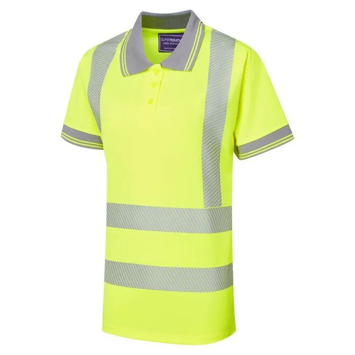 Ladies Savannah Hi-Vis Polo Ladies Savannah hi-vis yellow birdeye short sleeve polo shirt front