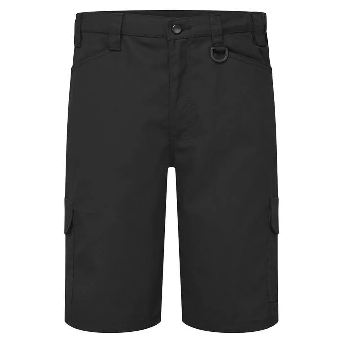 Black Combat Shorts Black combat cargo shorts with side pockets front view