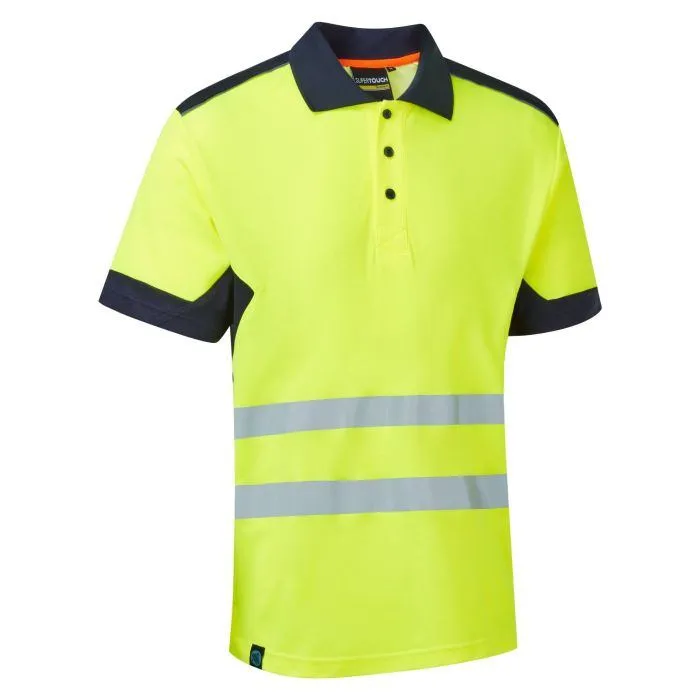 Hi-Vis Short Sleeve Polo System hi-vis eco CottonCool yellow short sleeve polo shirt front view
