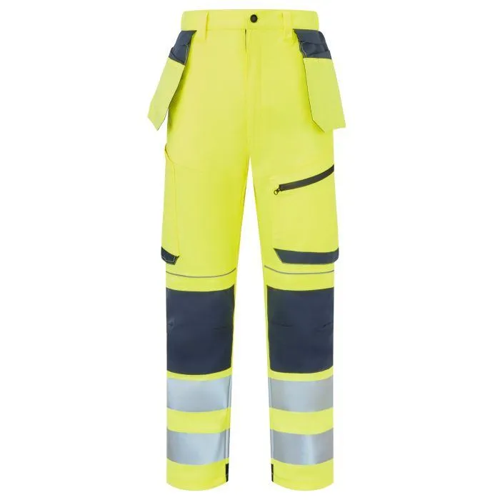 Yellow Hi-Vis Holster Trousers Yellow hi-vis eco stretch trousers with removable holster pockets