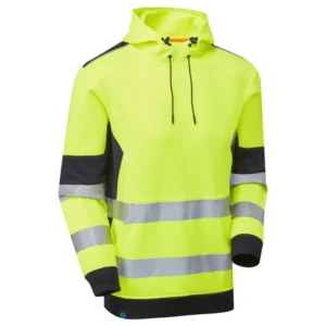 System Hi-Vis Eco yellow and navy pullover hoodie with reflective tape