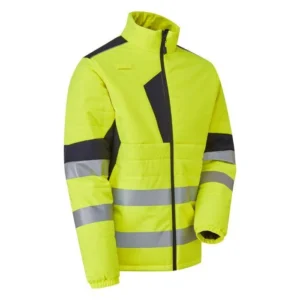 Yellow two-tone thermal baffle hi-vis jacket with reflective strips
