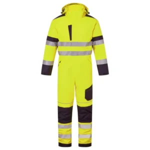 System yellow navy hi-vis coverall with hood and reflective bands