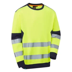 Yellow hi-vis eco crew neck long sleeve sweatshirt with reflective bands