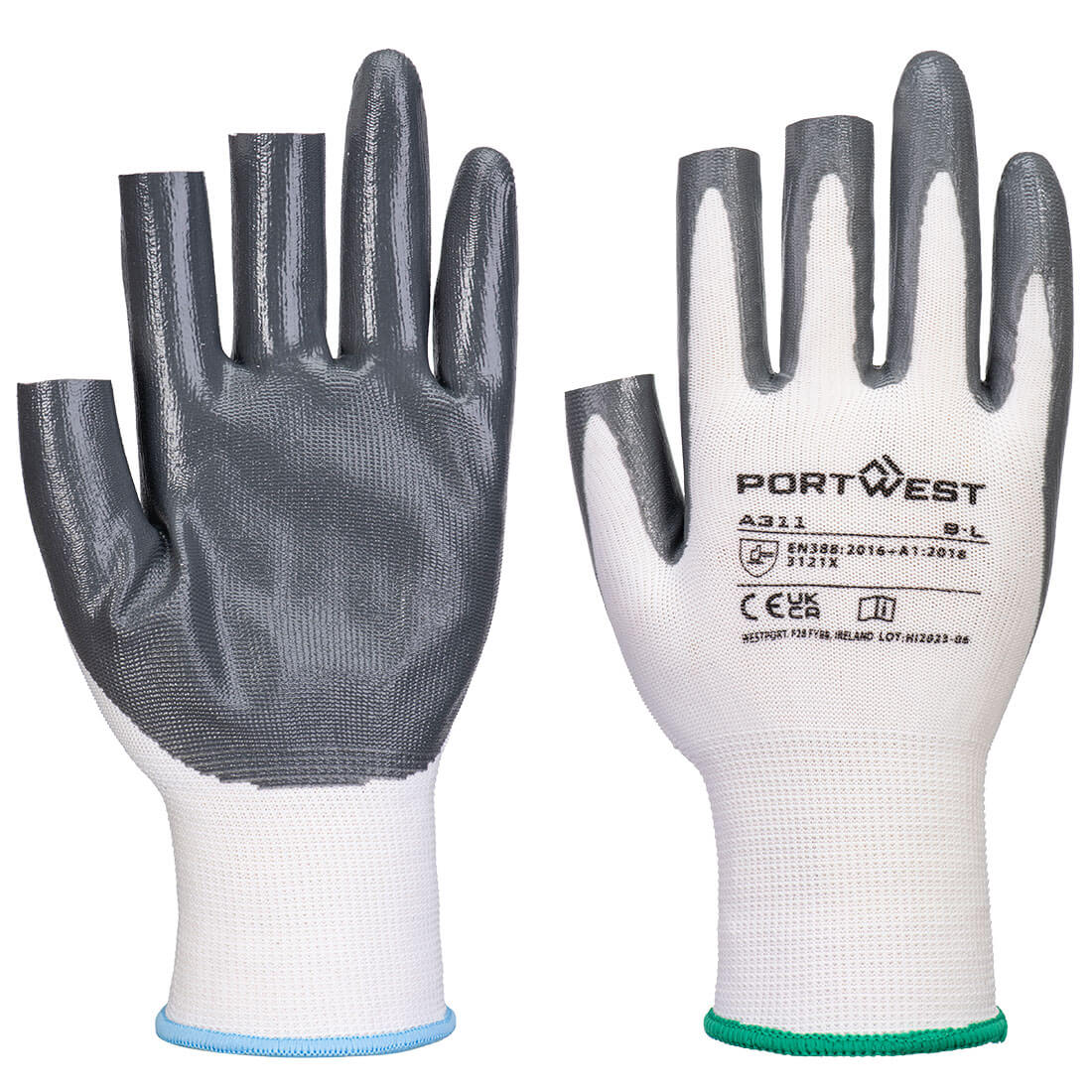 Grip 13 Nitrile 3 Fingerless Glove (Pk 12) White/Grey Grip 13 Nitrile 3 Fingerless Glove (Pk 12) White/Grey