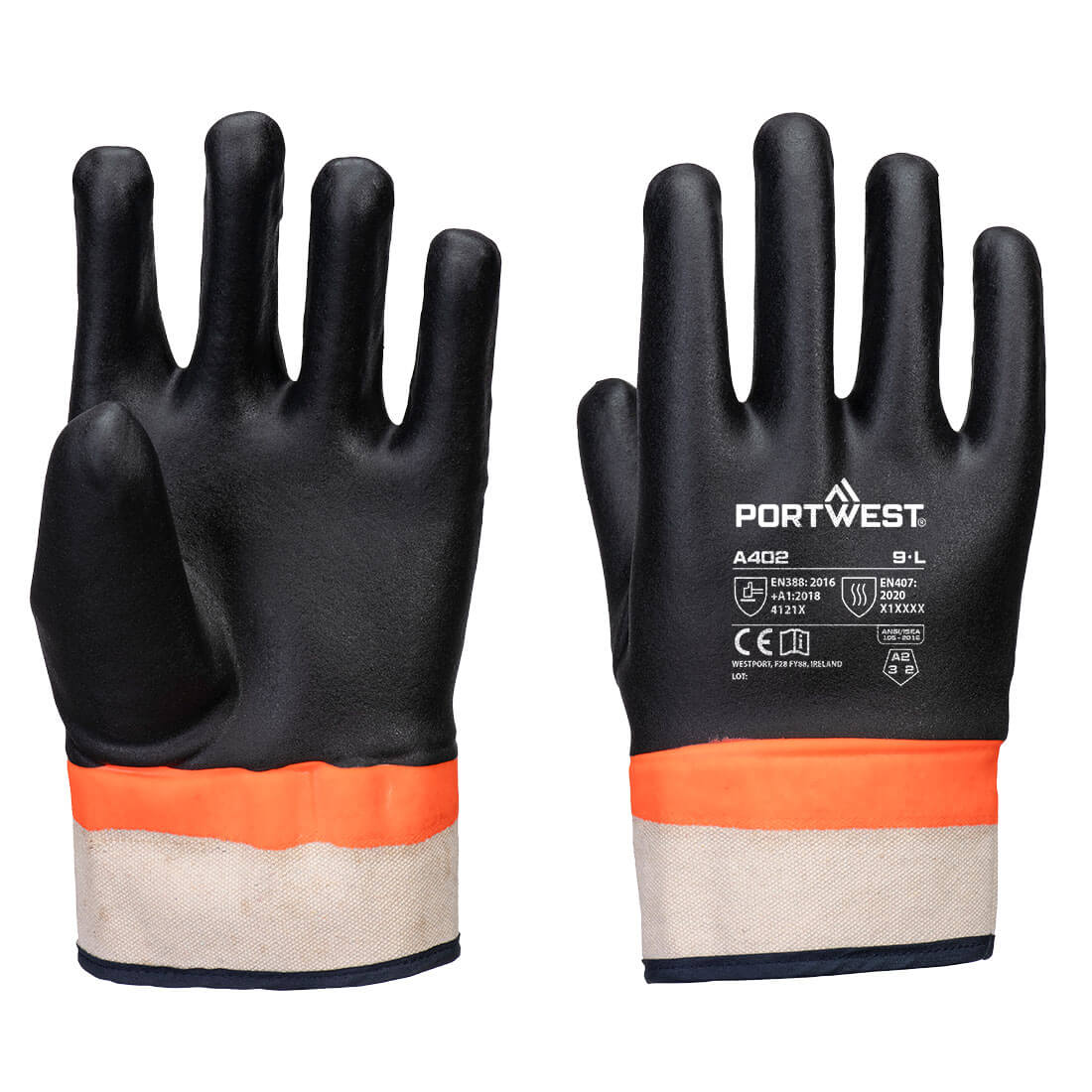 Grip PVC Sandy Double Dipped Glove Black/Orange Grip PVC Sandy Double Dipped Glove Black/Orange