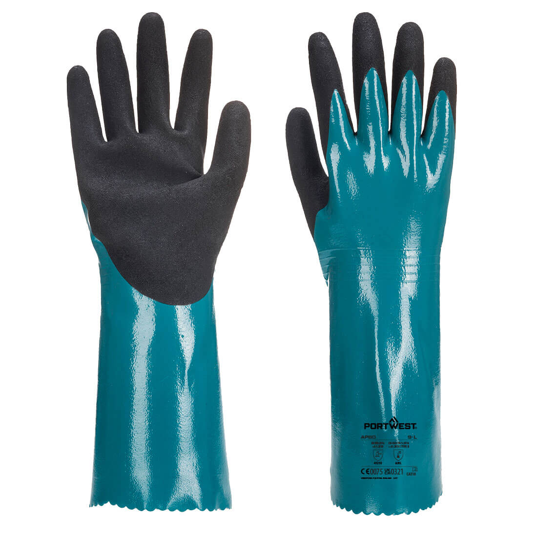 Chem 300 Nitrile Sandy Double Dipped Gauntlet Blue/Black Chem 300 Nitrile Sandy Double Dipped Gauntlet Blue/Black